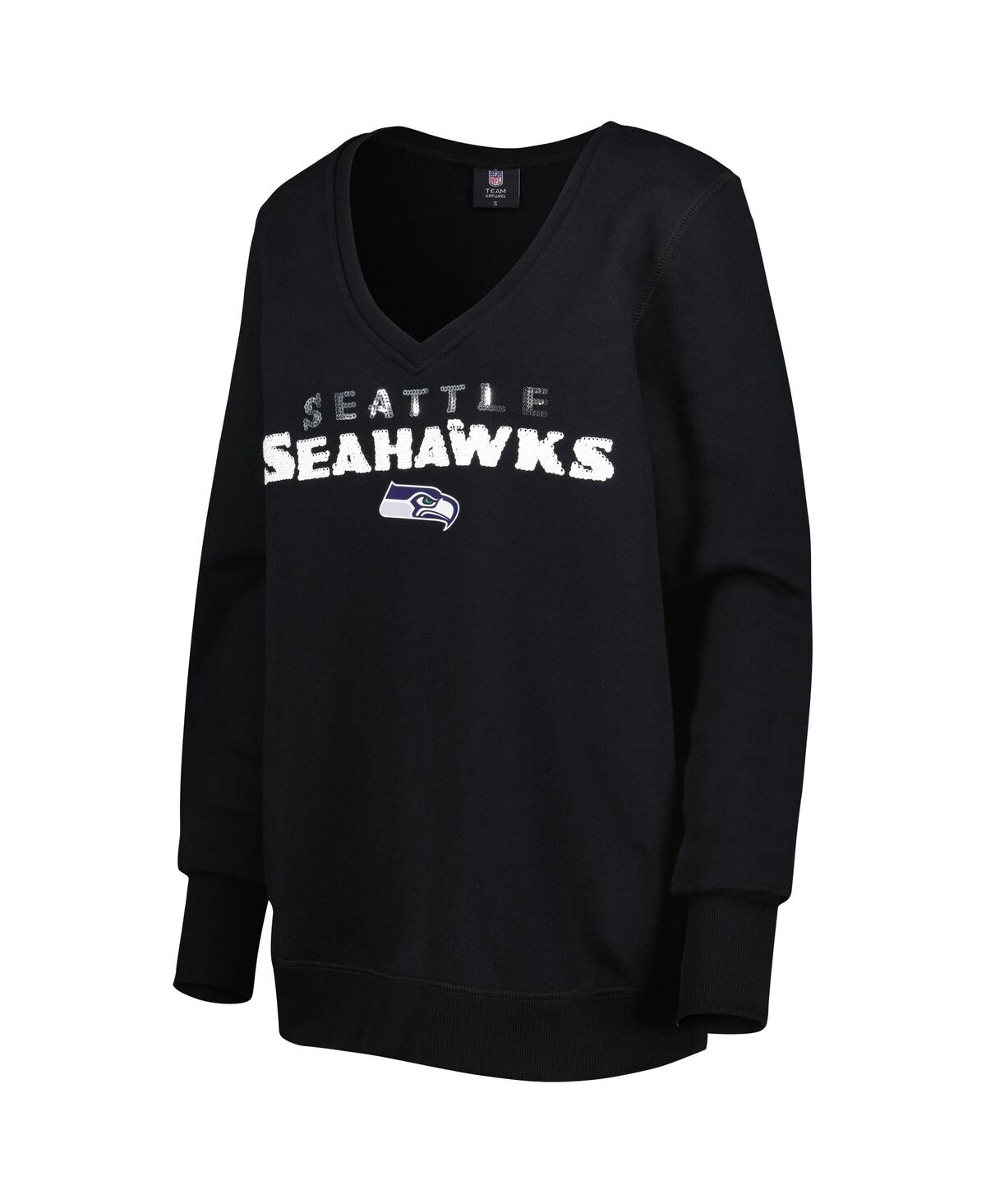 Shop Cuce Women's  Black Seattle Seahawks Sequin Logo V-neck Pullover Sweatshirt