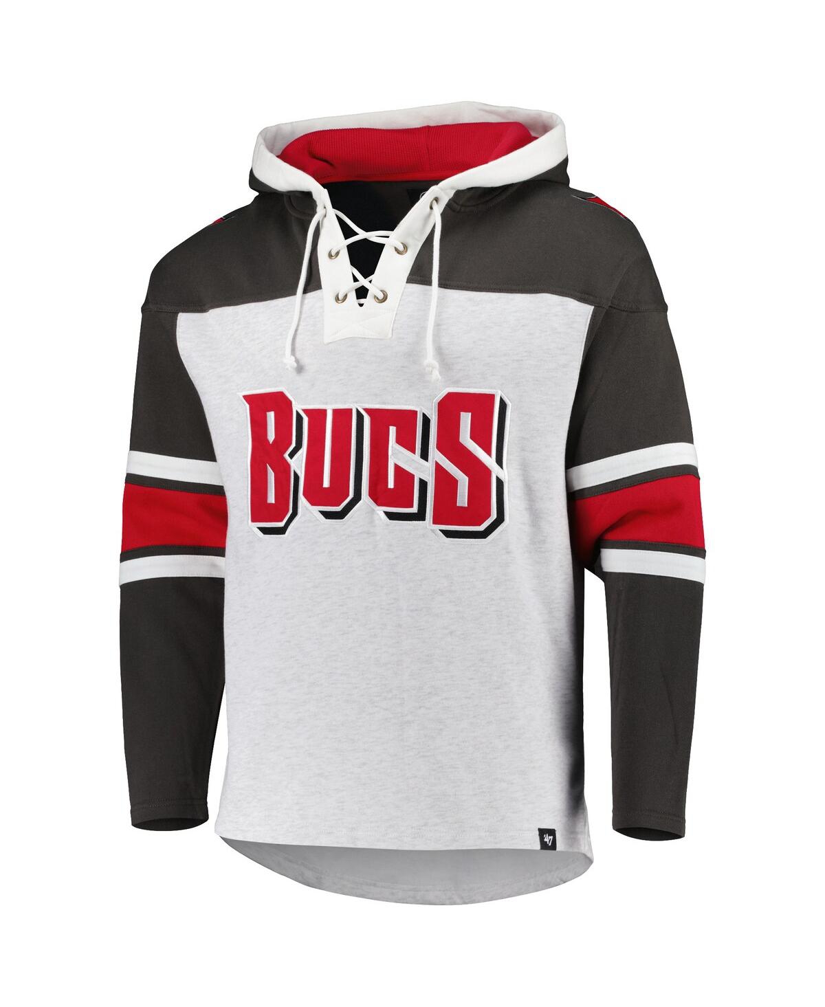 47 Brand Men's ' Tampa Bay Buccaneers Heather Gray Gridiron Lace-up Pullover Hoodie In Heather Gray