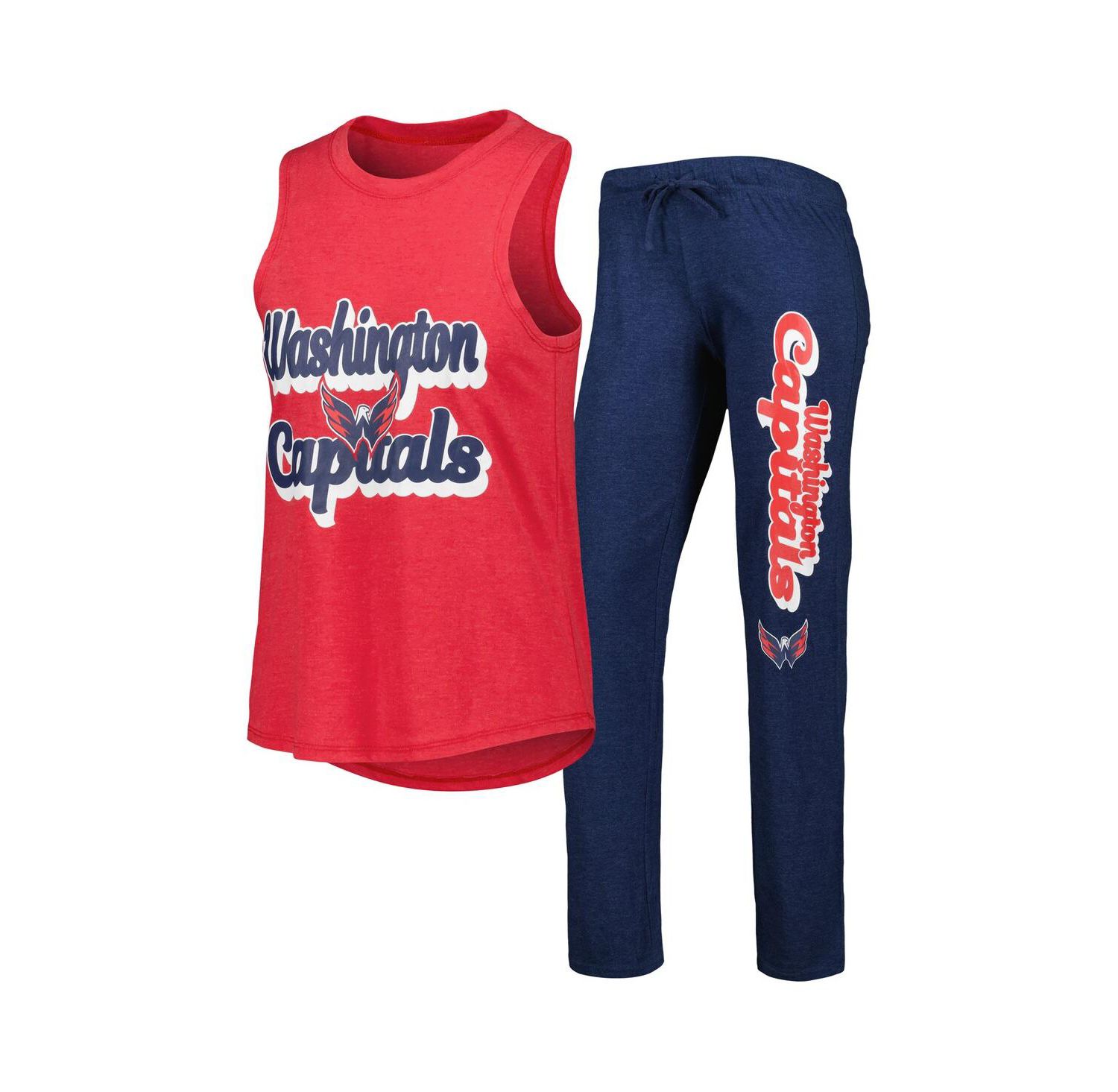 Women's Heather Red, Heather Navy Washington Capitals Meter Muscle Tank Top and Pants Sleep Set