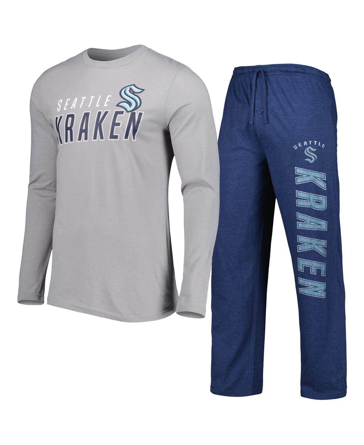 Shop Concepts Sport Men's  Deep Sea Blue, Gray Seattle Kraken Meter Long Sleeve T-shirt And Pants Sleep Se In Deep Sea Blue,gray