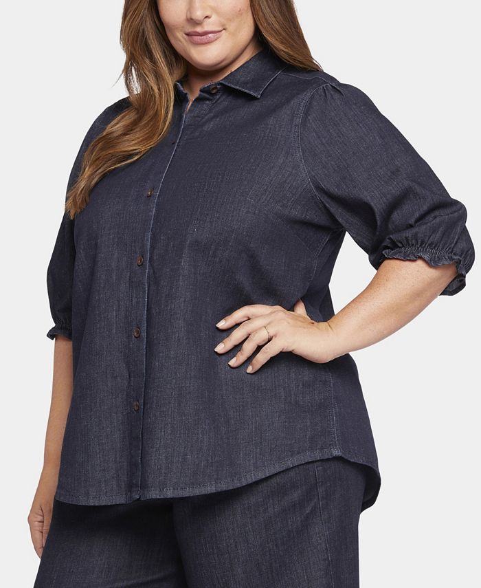 NYDJ Plus Size Smocked Sleeve Denim Shirt Macy s