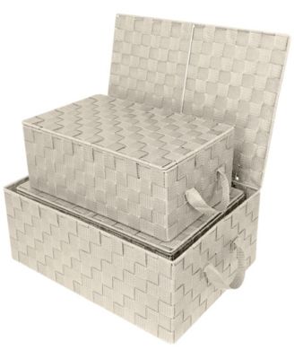 3 Pack Decorative Stackable Woven Basket with Lid and Built-in Rope Carry Handles - Great for Storage and Organization