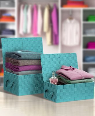 3 Pack Decorative Stackable Woven Basket with Lid and Built-in Rope Carry Handles - Great for Storage and Organization