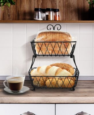 2-Tier Wire Bread Basket Stand - for Kitchen Countertop Organization & Display Rack, Fruit & Bread Basket