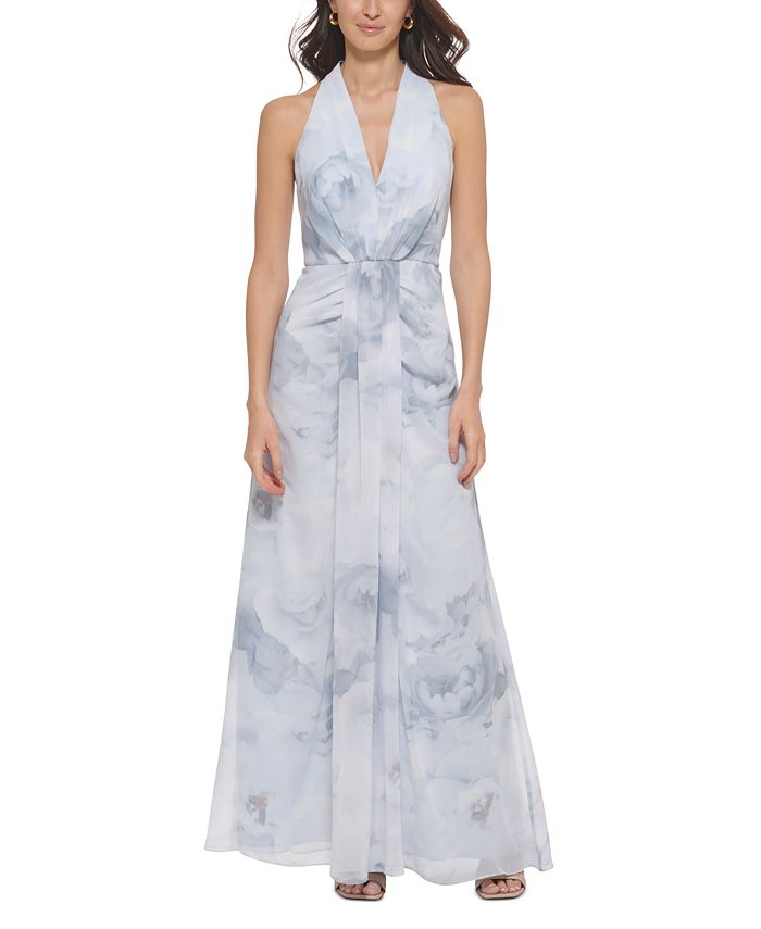 Calvin Klein Floral-Print Chiffon V-Neck Gown & Reviews - Dresses - Women -  Macy's
