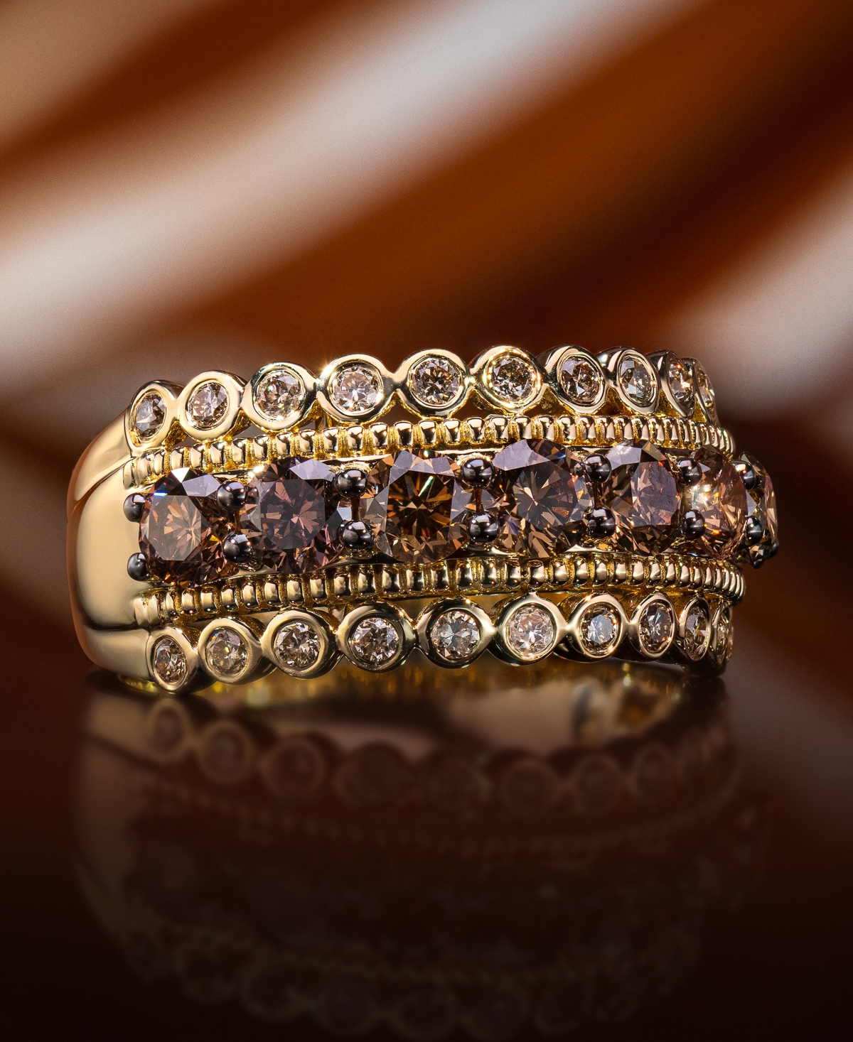 Le Vian Chocolate Diamond (1-1/4 ct. t.w.) & Nude Diamond (1/3 ct. t.w.) Multirow Ring in 14k Gold (Also Available in Rose Gold or White Gold) - 14K H