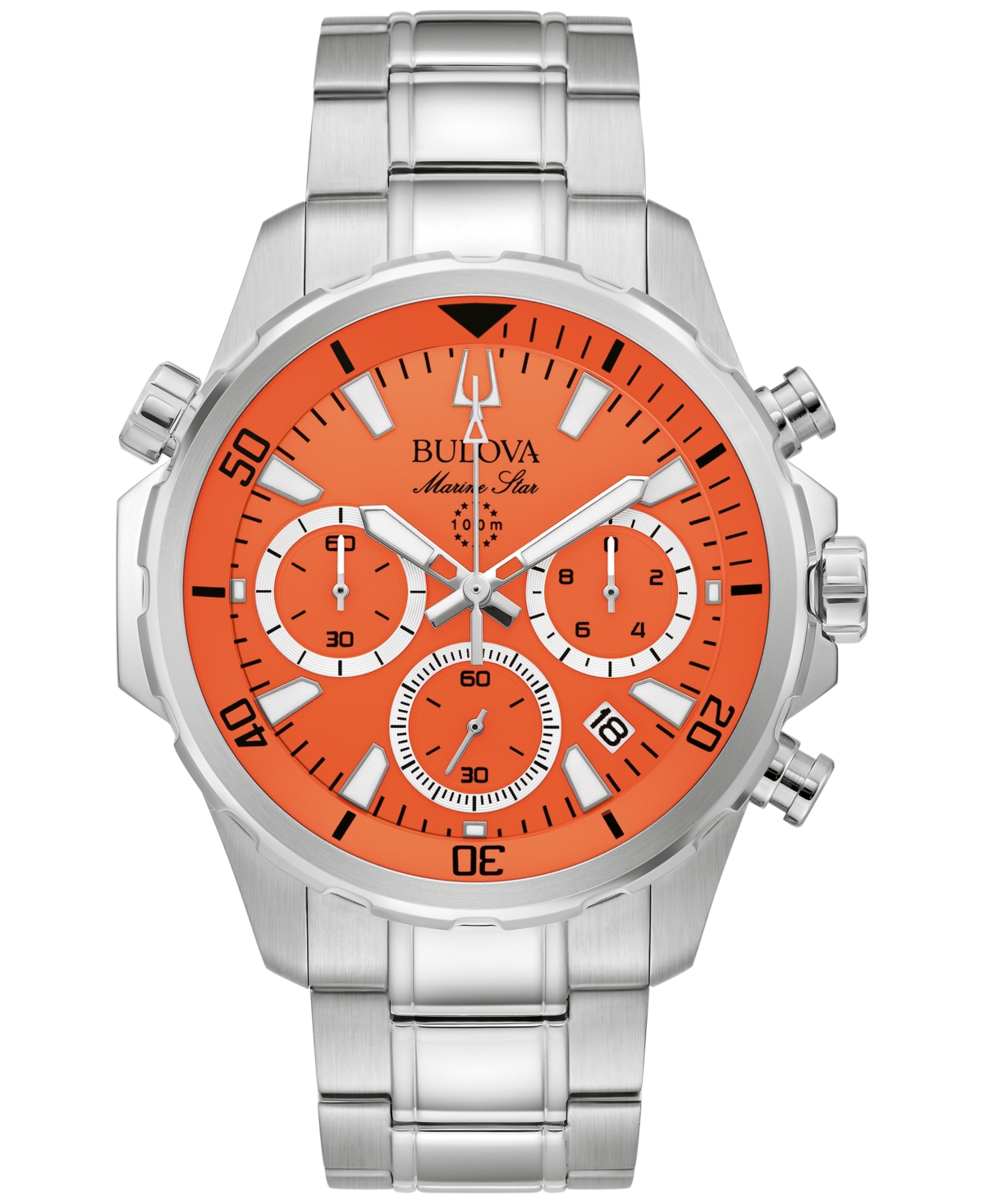 Bulova Men's Chronograph Marine Star Stainless Steel Bracelet Watch 44mm In Orange