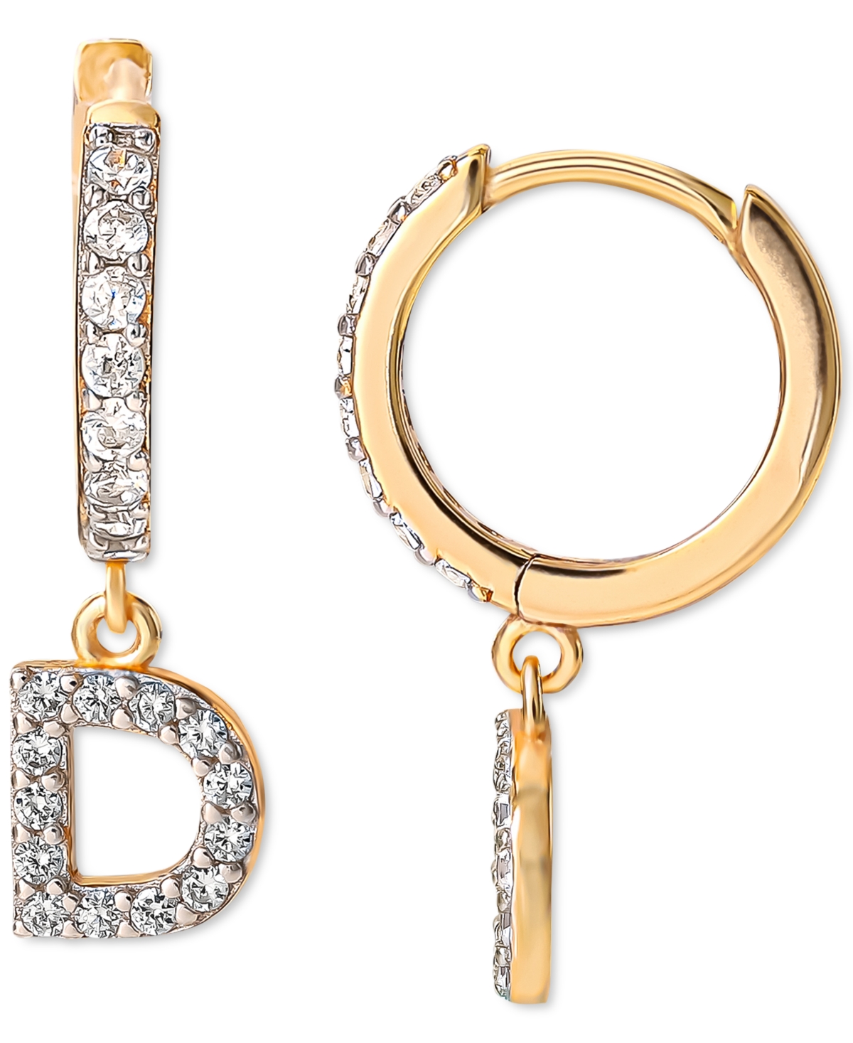 Giani Bernini Cubic Zirconia Initial Dangle Hoop Earrings in 18k Gold-Plated Sterling Silver, Created for Macy's - D