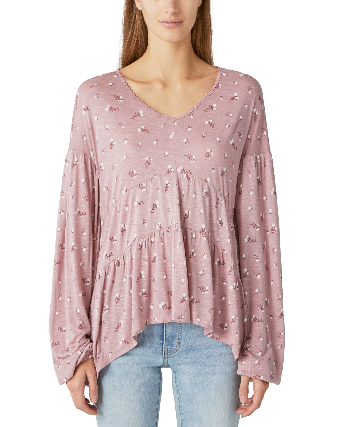 LUCKY BRAND WOMEN'S FLORAL-PRINT TIERED TUNIC