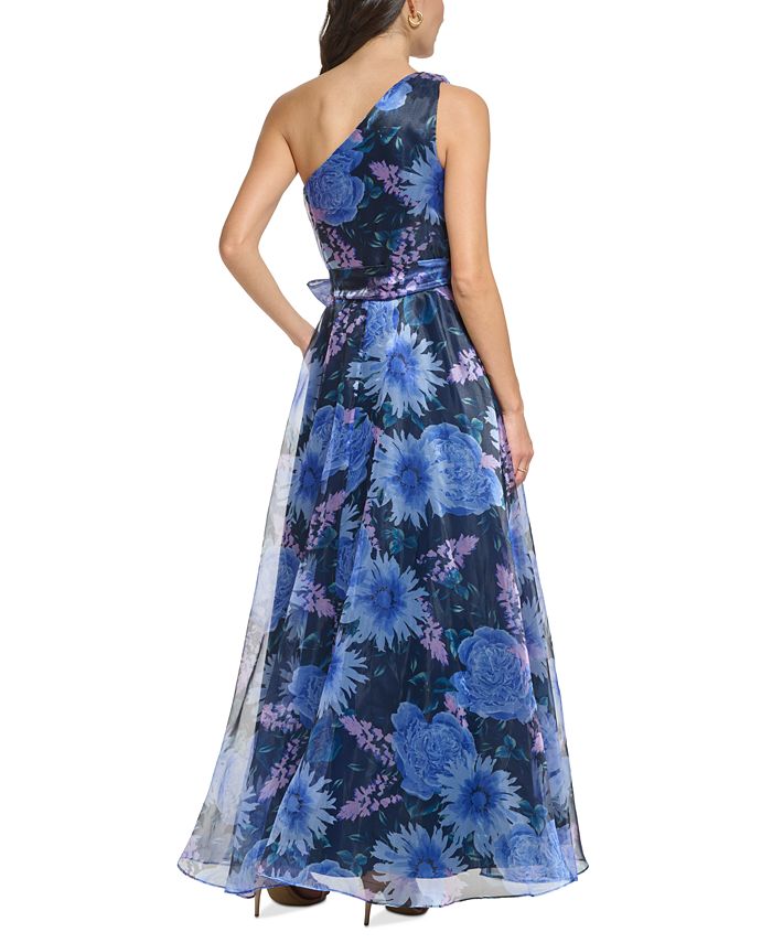 Eliza J Women's One-Shoulder Bow-Sash Floral Gown - Macy's