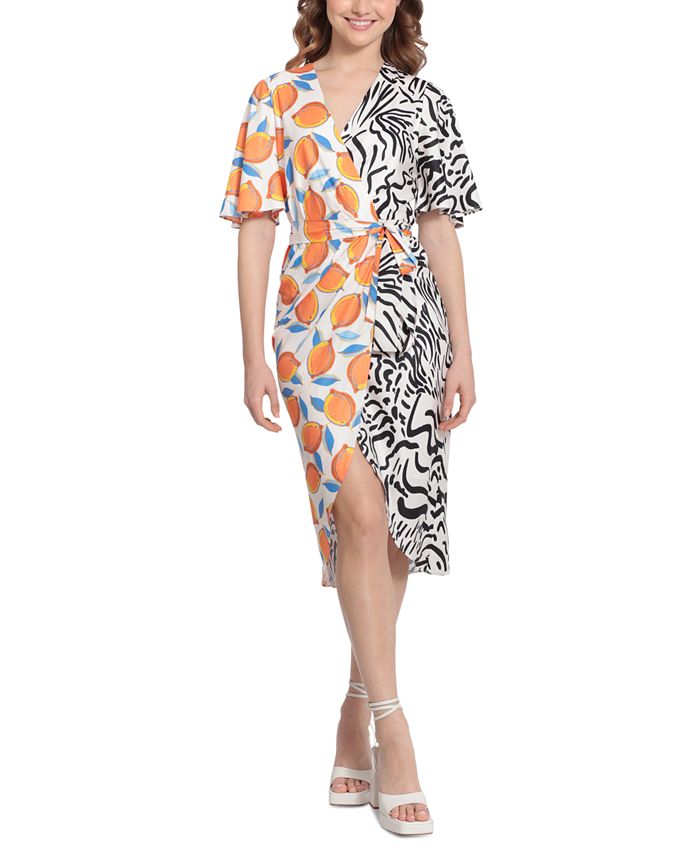Donna morgan faux wrap dress outlet