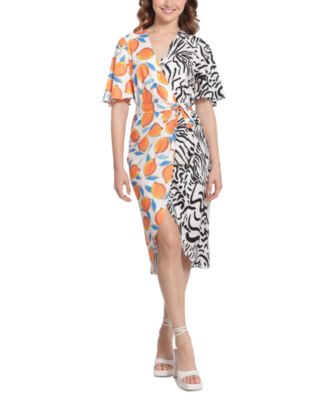 Donna Morgan Women's Mixed-Print Belted Wrap Dress - Macy's