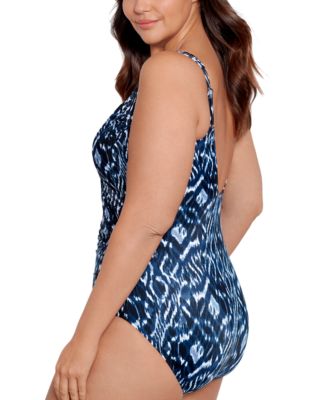 Miraclesuit Plus Size Printed Palatium Sanibel Ruched One-Piece Swimsuit