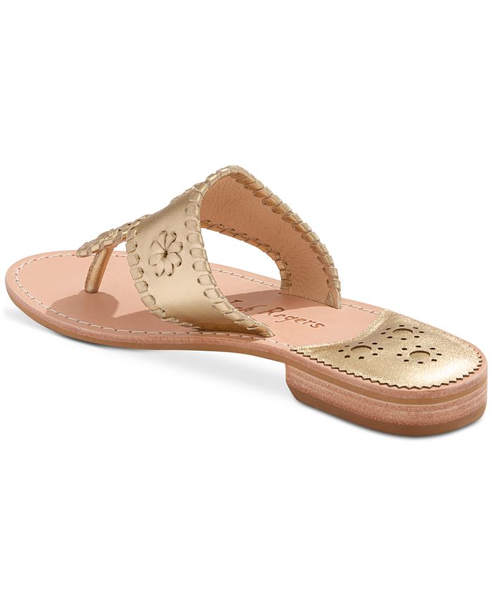 JACK ROGERS Womens White Mixed Media Whipstitch Eyelet Jacks Open Toe Slip On Leather Thong Sandals Shoes M main image 1