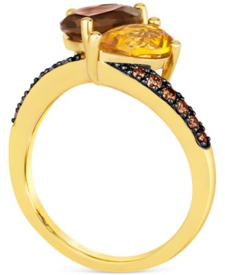 Multi-Gemstone (2-1/4 ct. t.w.) & Diamond (1/5 ct. t.w.) Two Stone Ring in 14k Gold