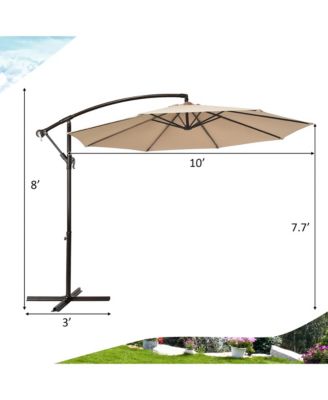 10FT Patio Offset Hanging Umbrella Easy Tilt Adjustment 8 Ribs