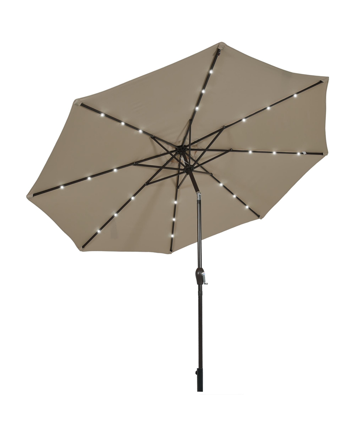 10' Solar Led Lighted Patio Market Umbrella Shade Tilt Adjustment - Brown