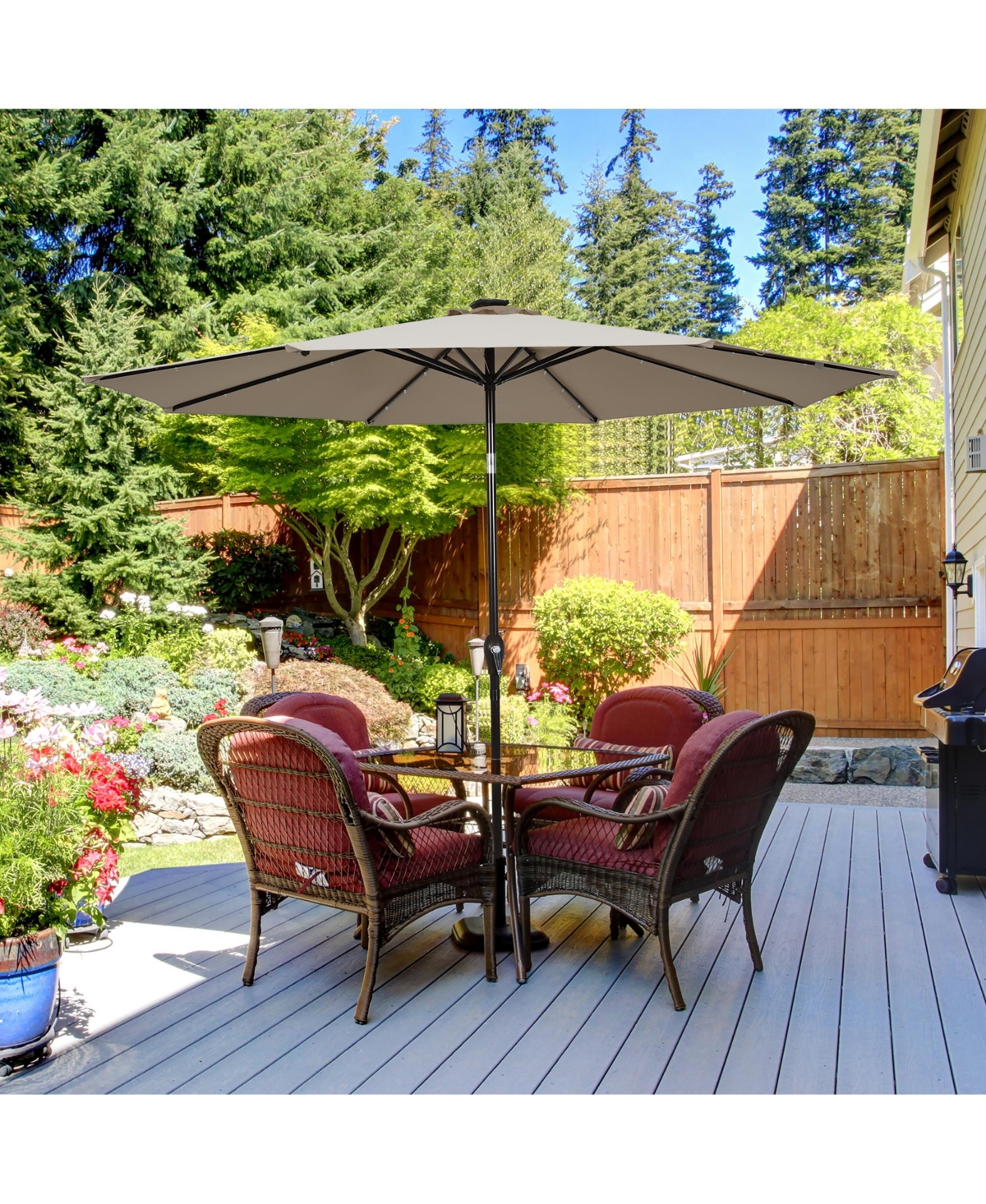 10' Solar Led Lighted Patio Market Umbrella Shade Tilt Adjustment
