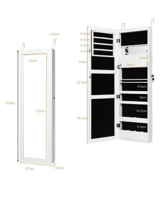 Wall Door Mounted Mirror Jewelry Cabinet Organizer