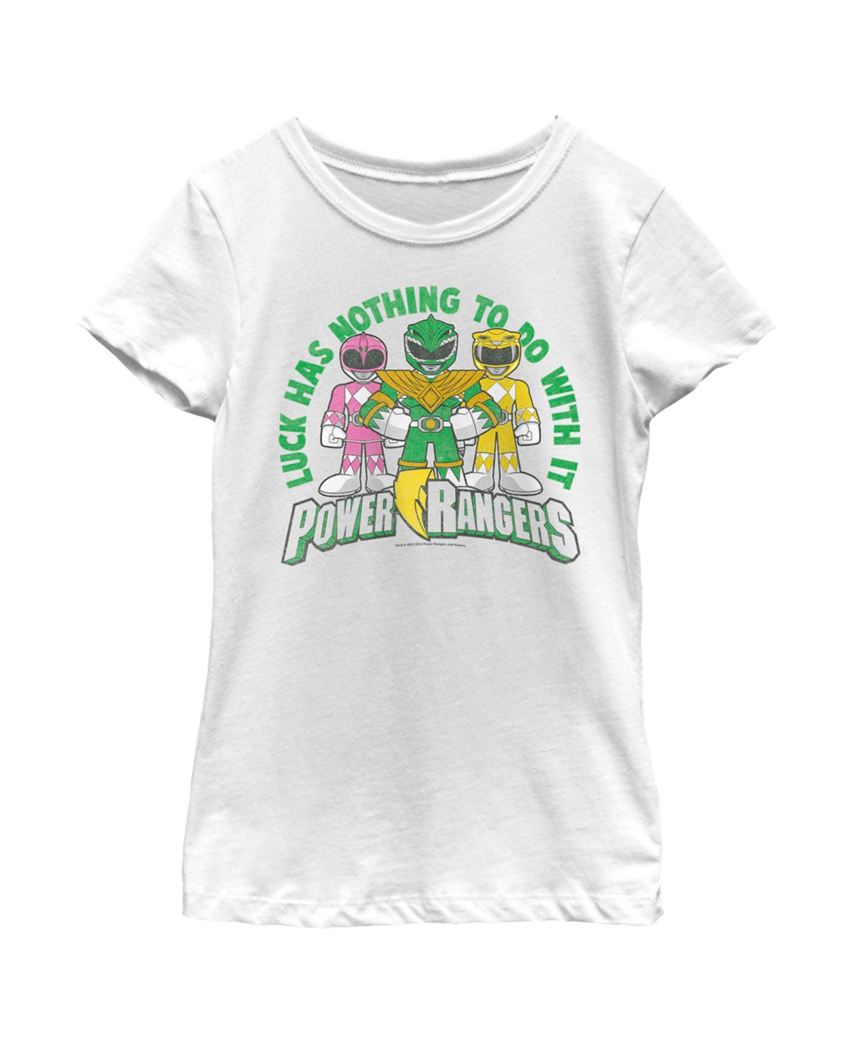 Hasbro Girl's Power Rangers St. Patrick's Day Luck Has Nothing To Do With It Child T-shirt In White
