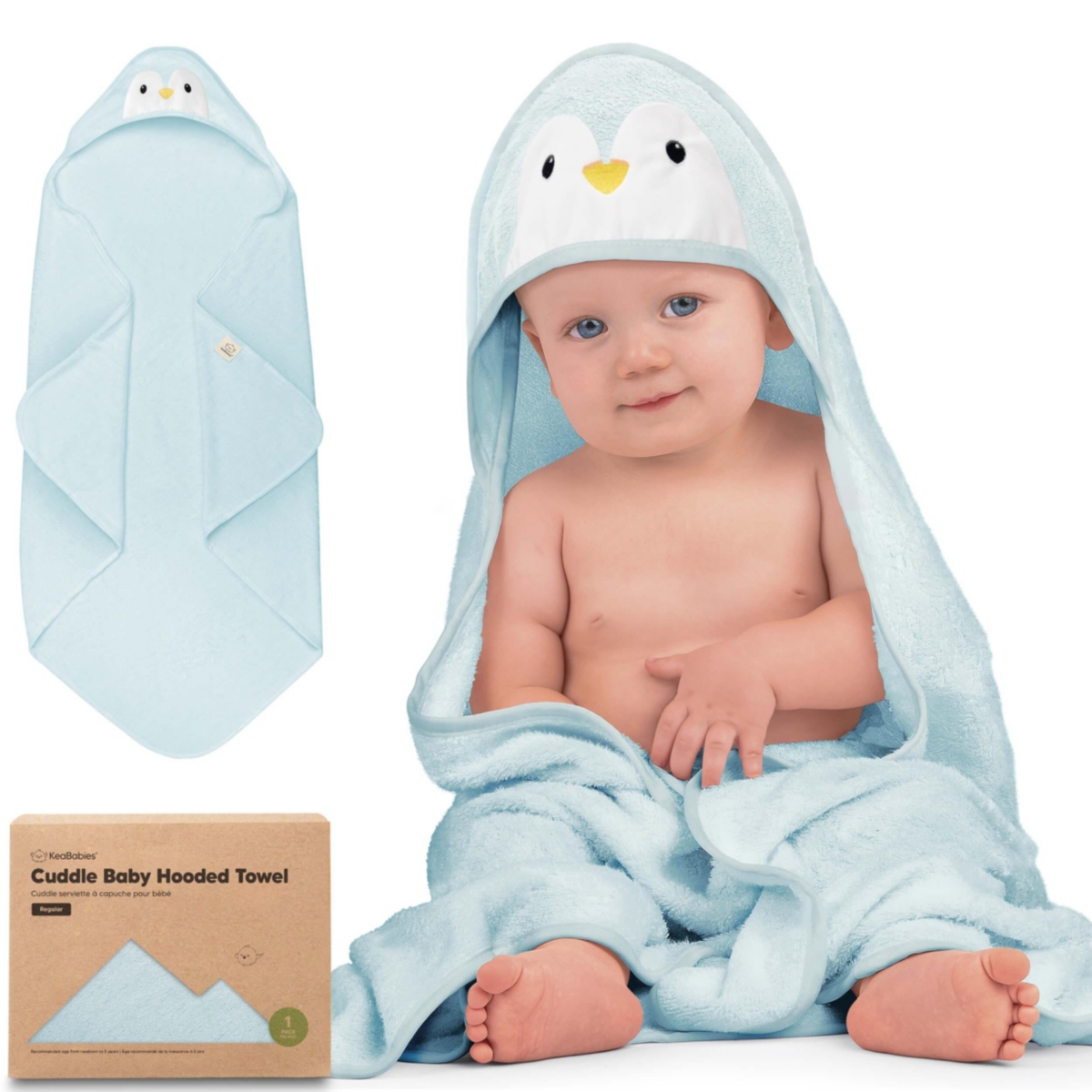Keababies Baby Hooded Towel, Organic Baby Bath Towel, Baby Towels, Hooded Towel For Baby In Blue