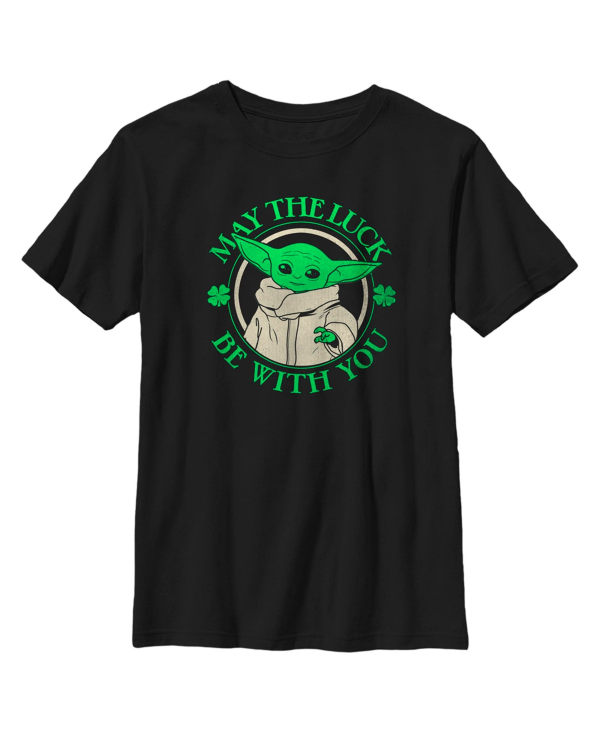 Disney Lucasfilm Kids' Boy's Star Wars: The Mandalorian Grogu St. Patrick's Day May The Luck Be With You Child T-shirt In Black