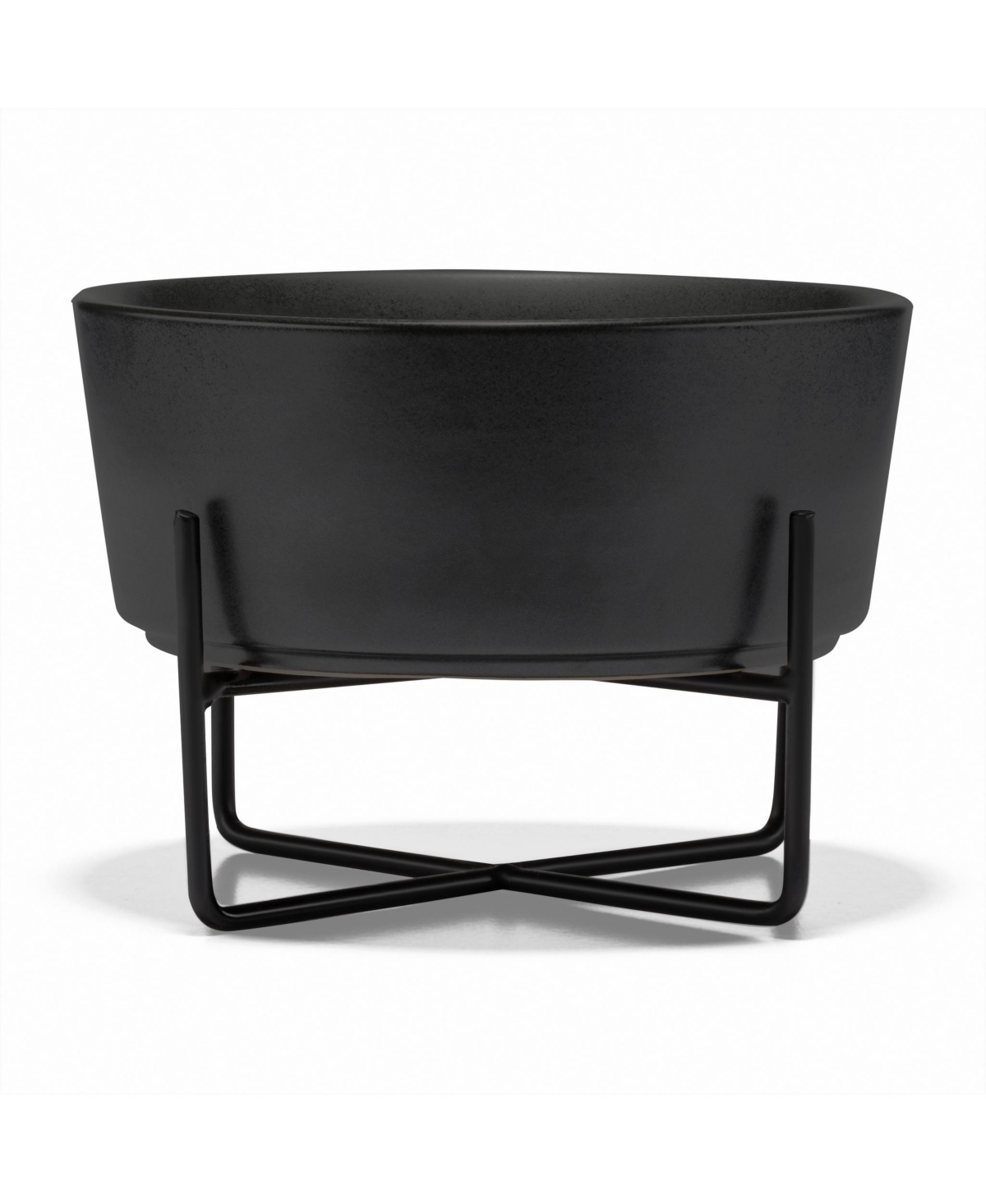 Dog Simple Solid Bowl and Stand - Matte Black - Small - Black