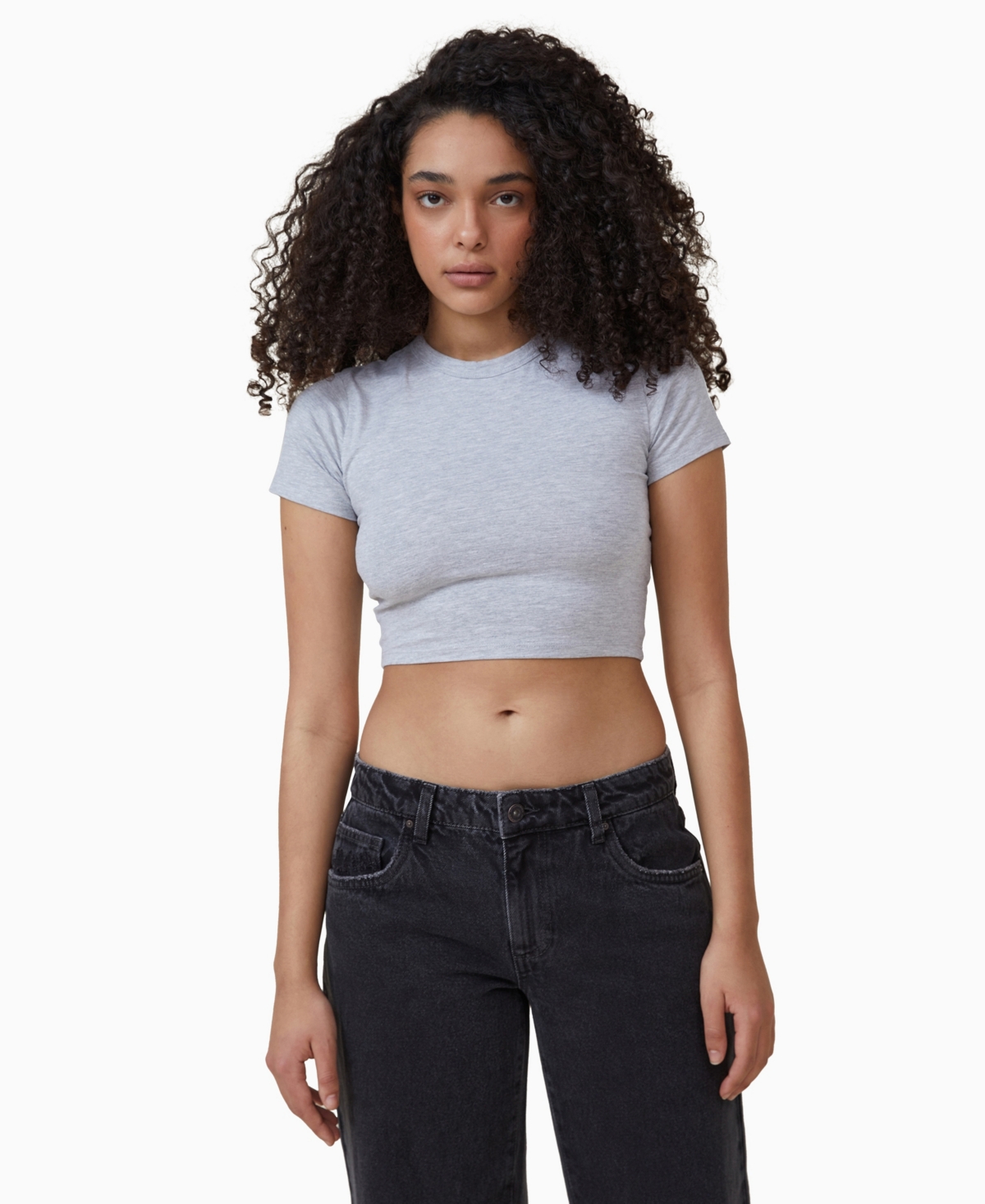 Shop Cotton On Women's Micro Crop T-shirt In Gray Marle