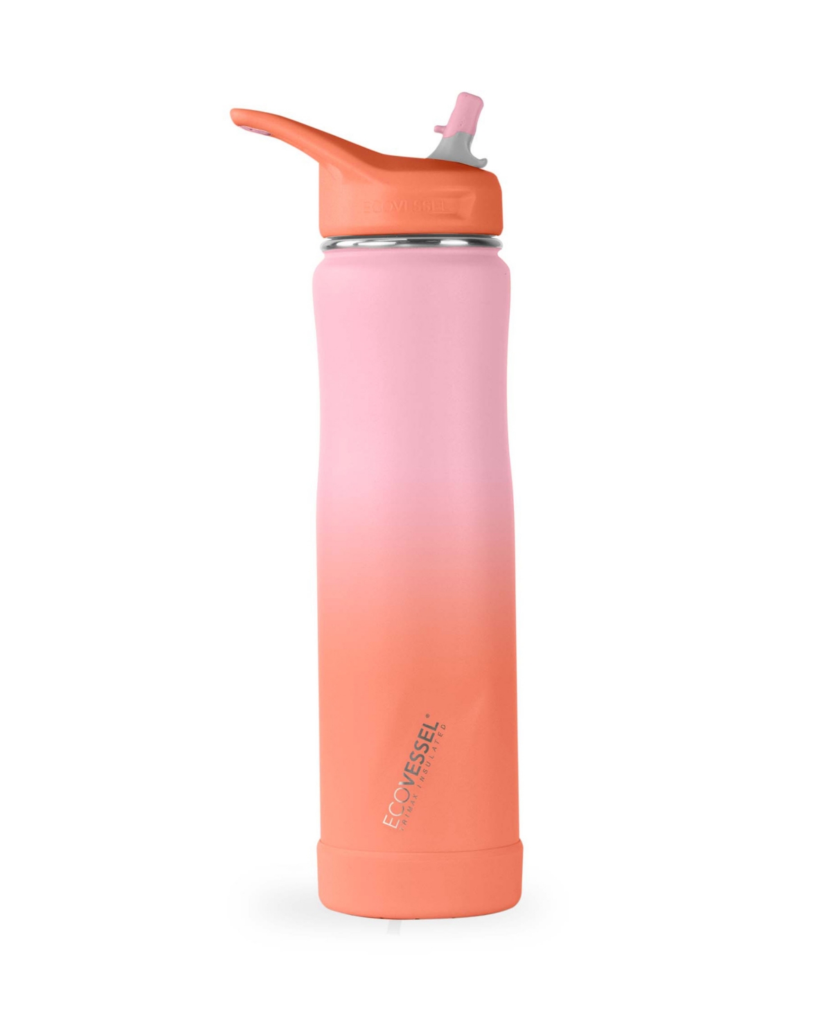 Ecovessel Summit Trimax Insulated Stainless Steel Bottle With Flip Straw Lid And Silicone Bumper, 24 oz In Coral Sand