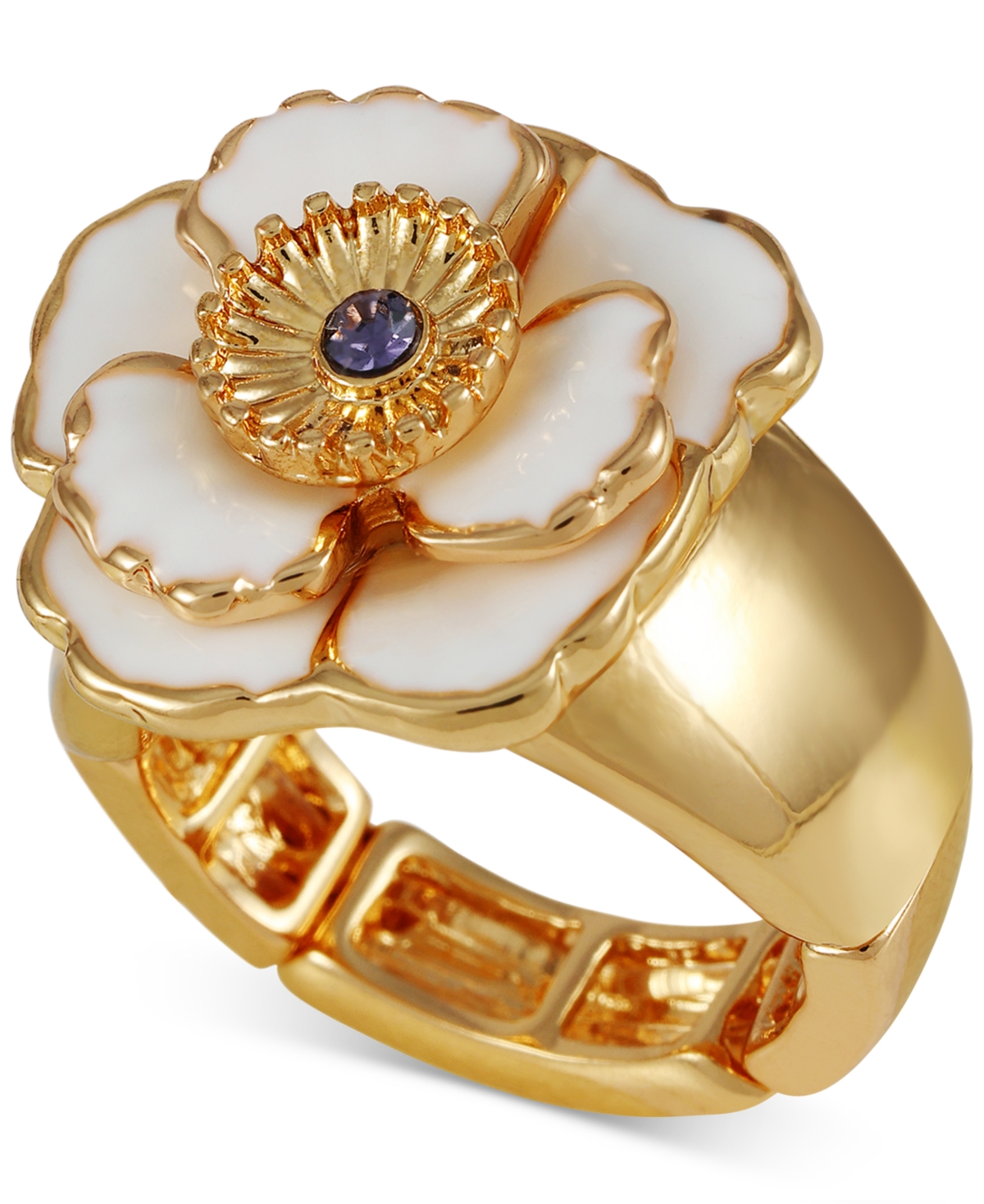 Guess Gold-tone Mixed Color Stone Flower Statement Ring