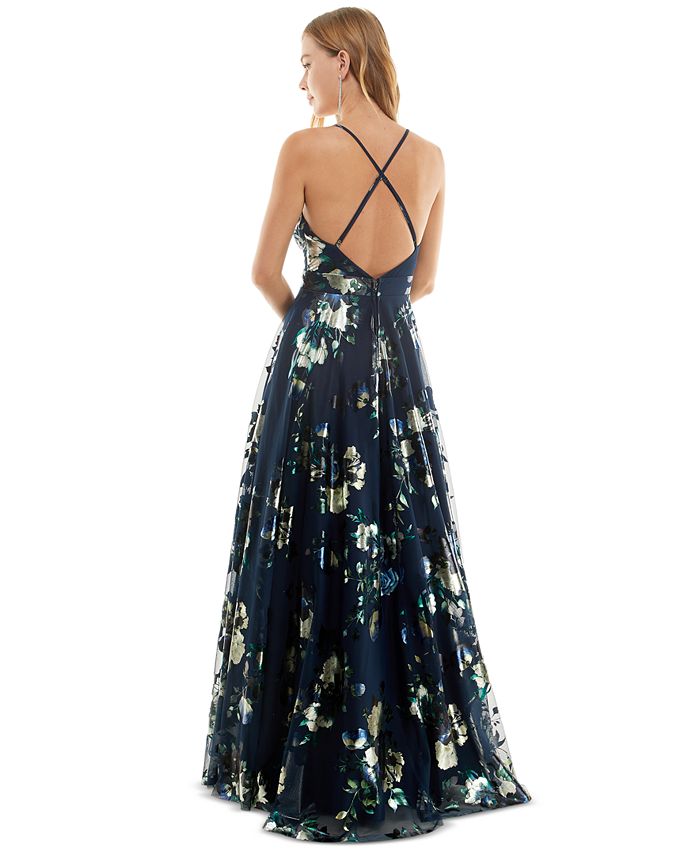 City Studios Juniors' Strappy Floral Metallic Mesh Gown, Created for Macy's Macy's