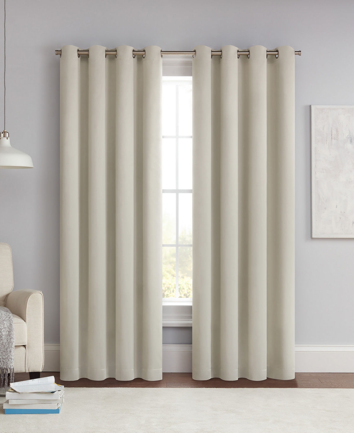 Eclipse Solid Thermapanel Grommet Energy Saving Room Darkening Curtain Panel, 84" X 54" In Stone