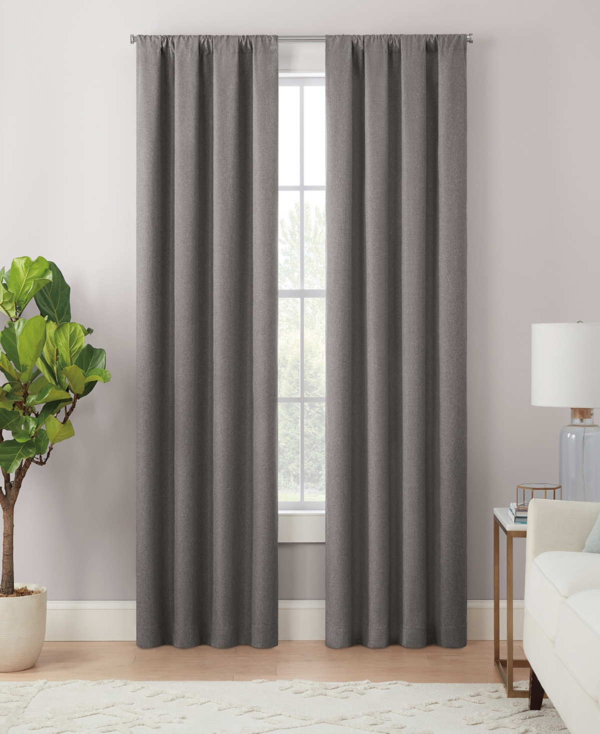 Eclipse Magnitech Cannes Textured Solid 100% Blackout Rod Pocket Panel, 40" X 84" In Charcoal