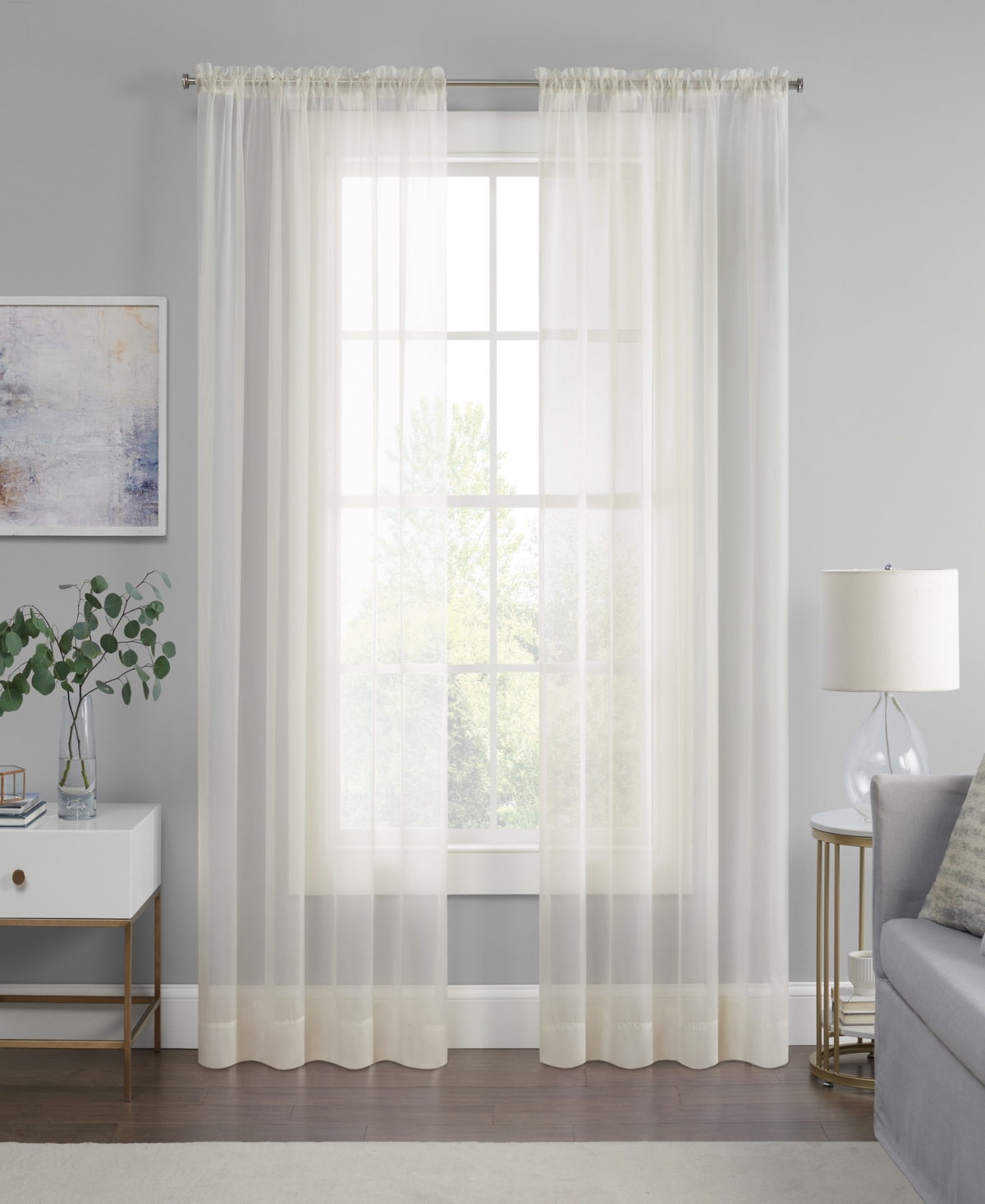 Eclipse Livia Sheer Voile Rod Pocket Curtain Panel, 59" X 95" In Ivory