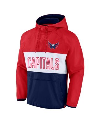 Men's Red, Navy Washington Capitals Backhand Shooter Defender Anorak Raglan Hoodie Quarter-Zip Jacket