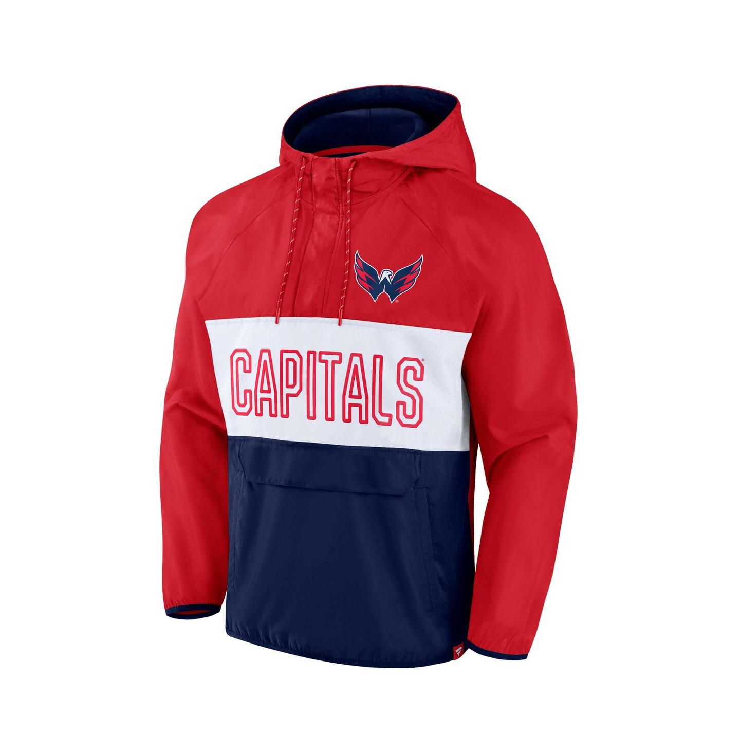 Мужские худи Fanatics Red, Navy Washington Capitals Backhand Shooter Defender Anorak Raglan Quarter-Zip Jacket — фото 3