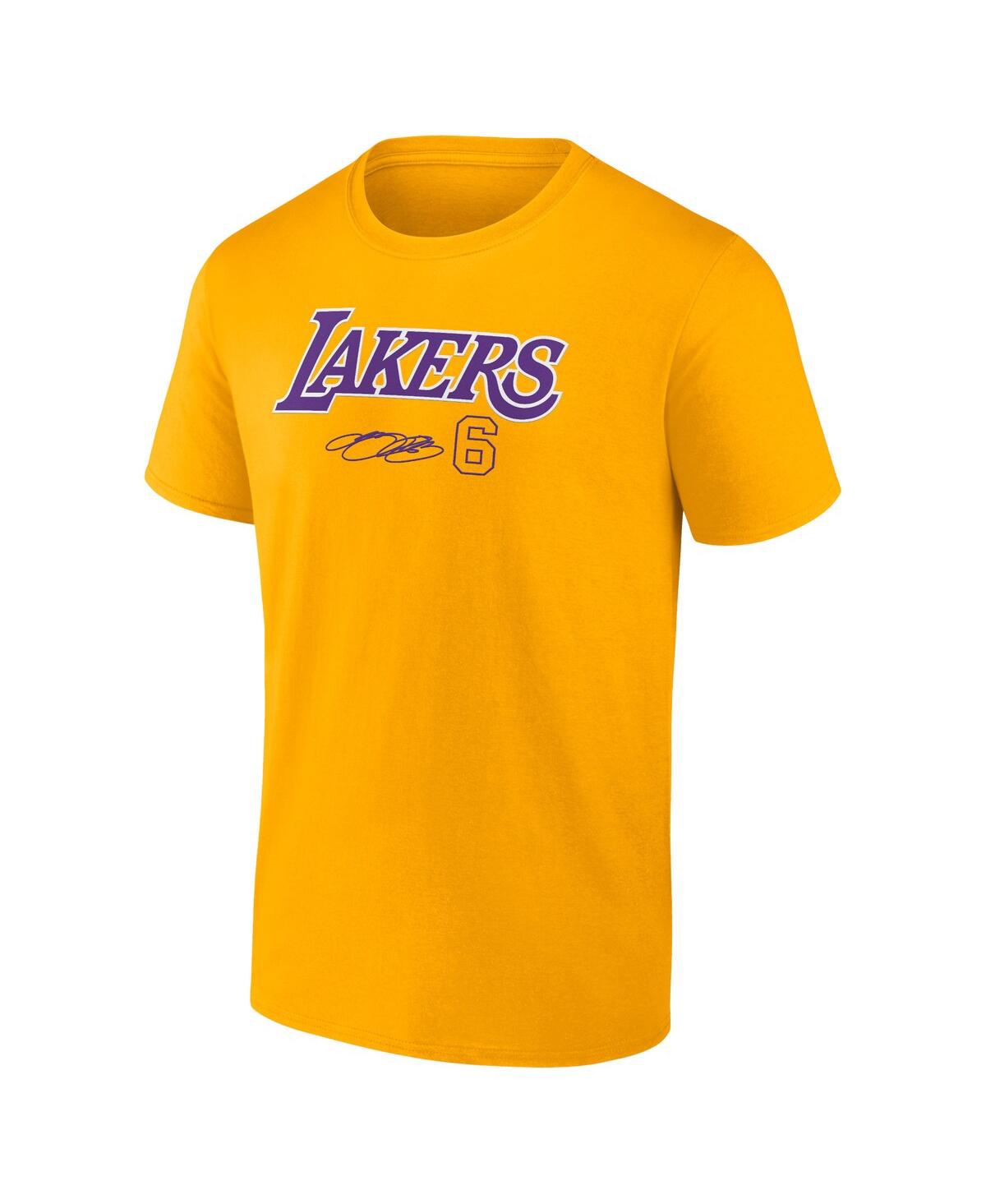 Shop Fanatics Men's  Lebron James Gold Los Angeles Lakers Name And Number T-shirt