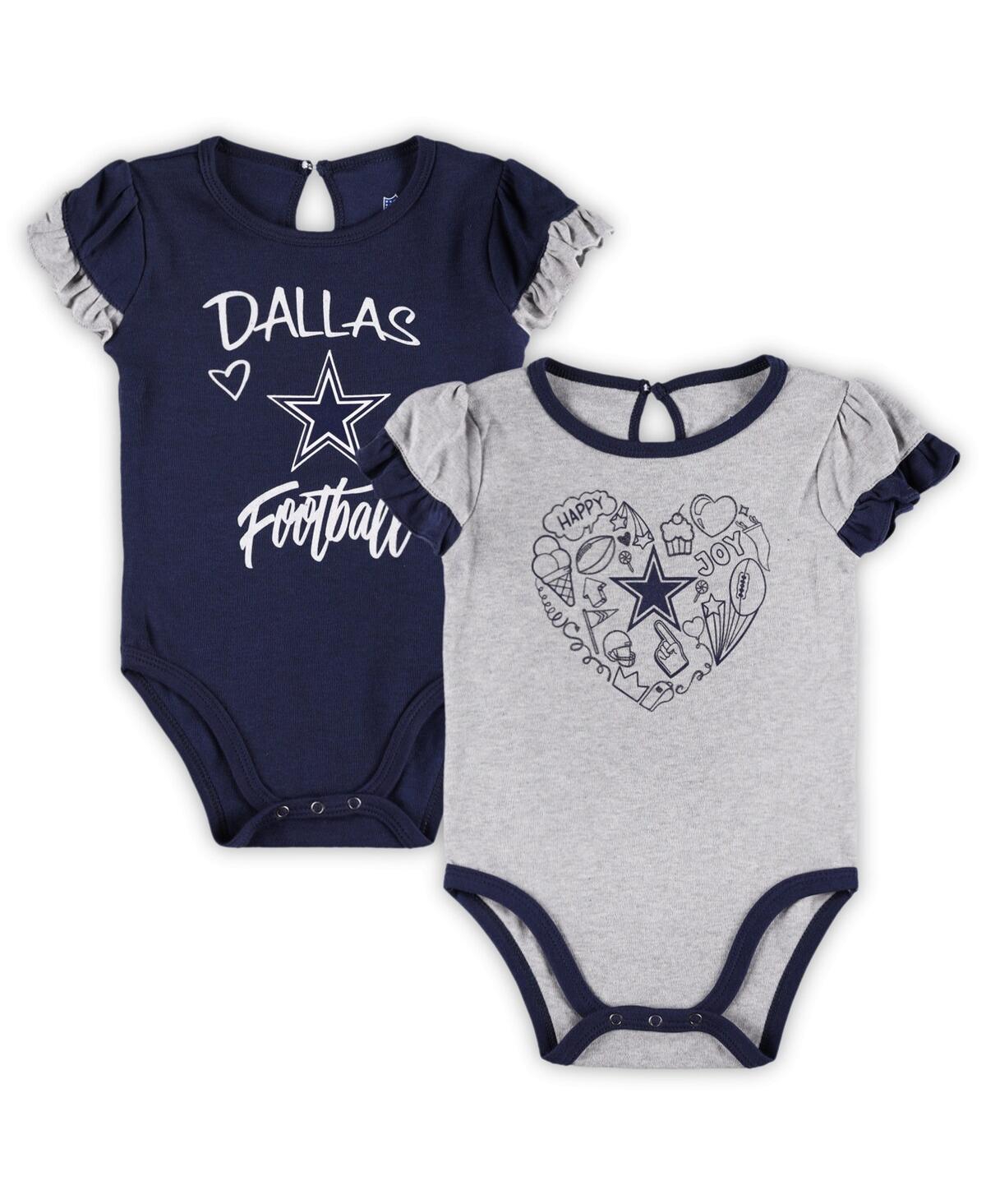 Shop Outerstuff Newborn And Infant Boys And Girls Navy, Gray Dallas Cowboys Two-pack Too Much Love Bodysuit Set In Navy,gray