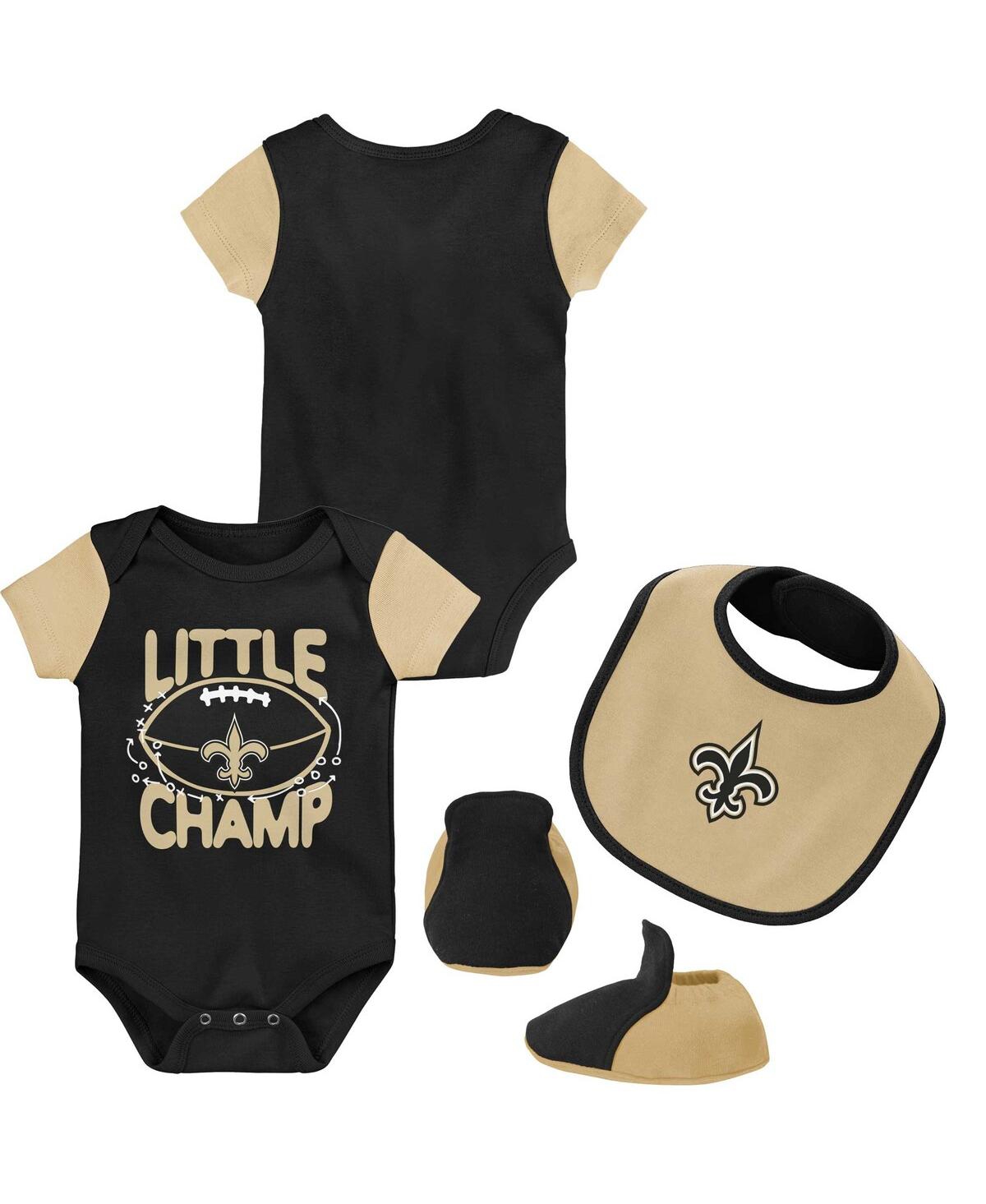 Outerstuff Babies' Newborn And Infant Boys And Girls Black, Gold New Orleans Saints Little Champ Three-piece Bodysuit B