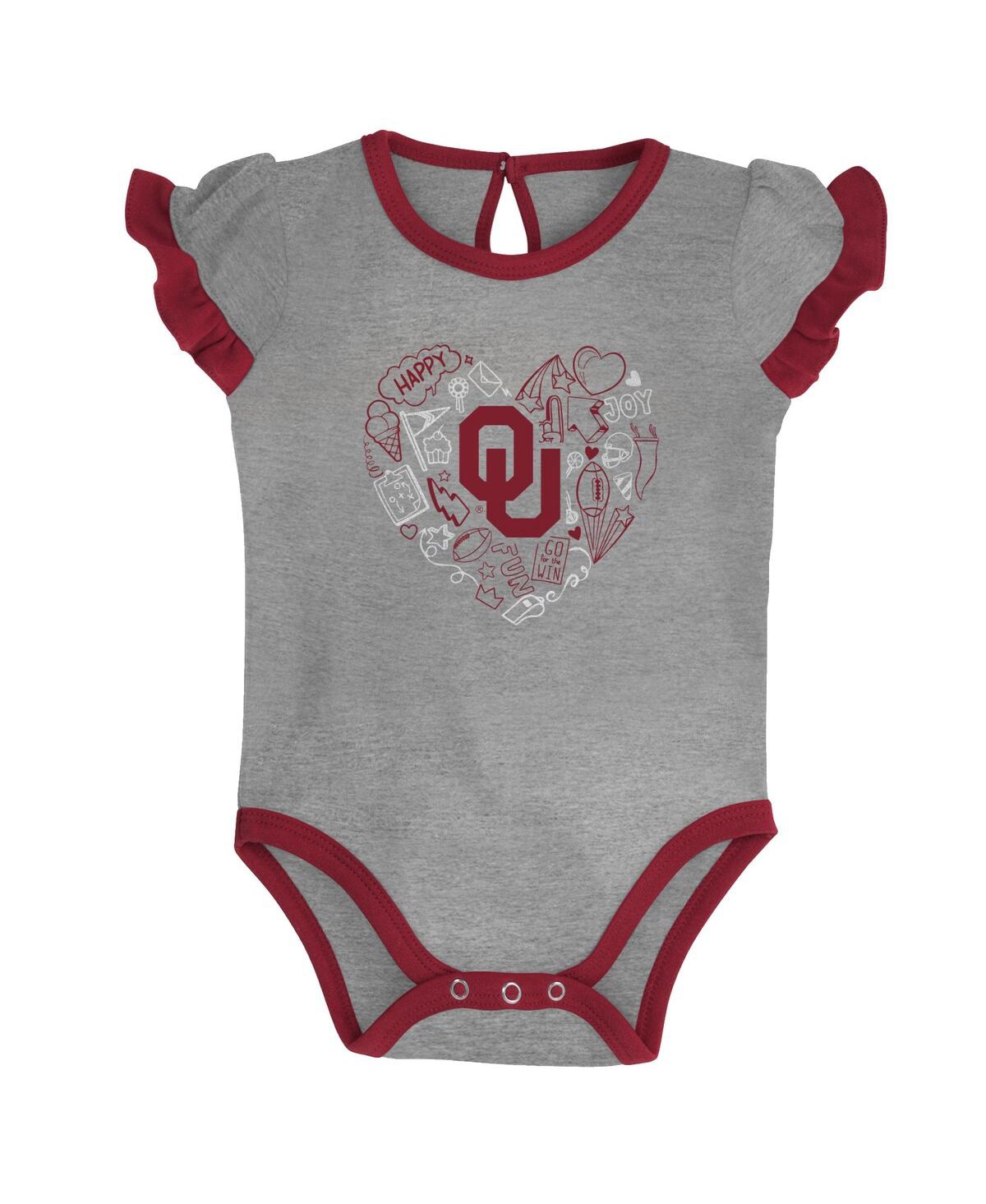 Shop Outerstuff Girls Newborn And Infant Crimson, Heather Gray Oklahoma Sooners Too Much Love Two-piece Bodysuit Set In Crimson,heather Gray
