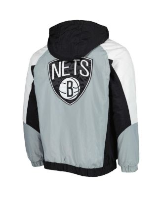 Men's Black Brooklyn Nets Body Check Raglan Hoodie Half-Zip Jacket