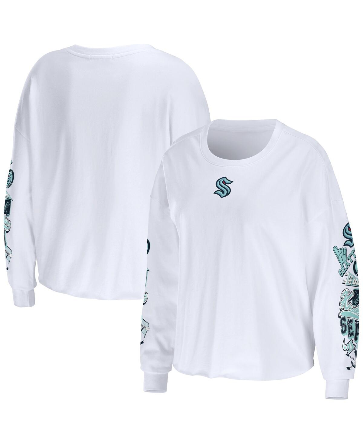 Shop Wear By Erin Andrews Women's  White Seattle Kraken Celebration Cropped Long Sleeve T-shirt