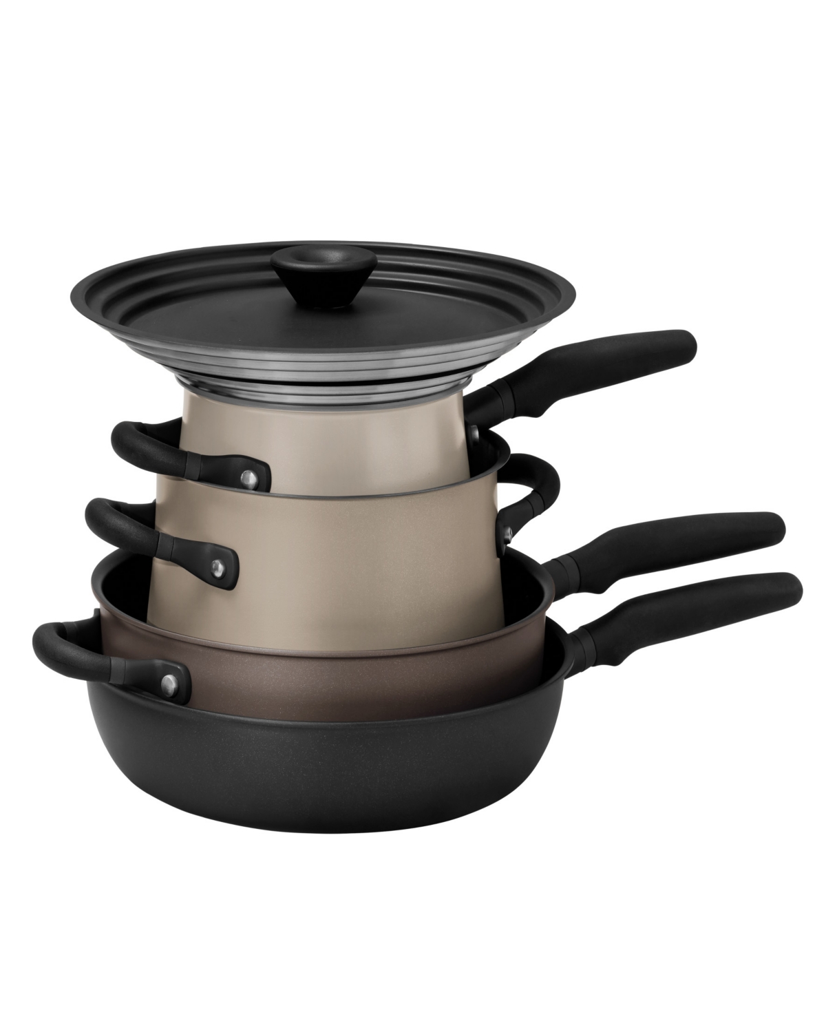 Meyer Accent Series Non-stick And Stainless Steel Cinder And Smoke Edition 6 Piece Induction Cookware Esse In Multi