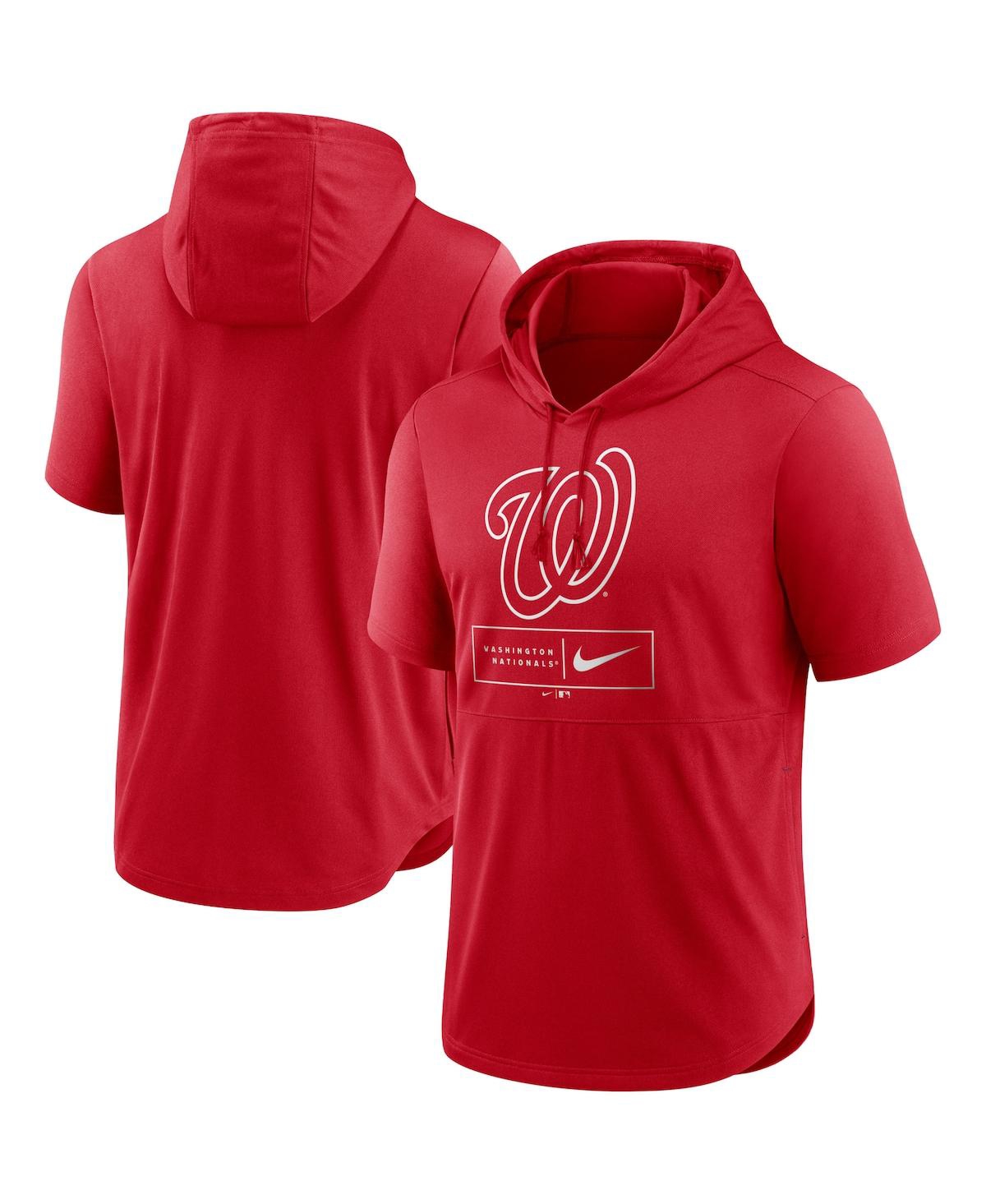 Shop Nike Men's  Red Washington Nationals Logo Lockup Performance Short-sleeved Pullover Hoodie