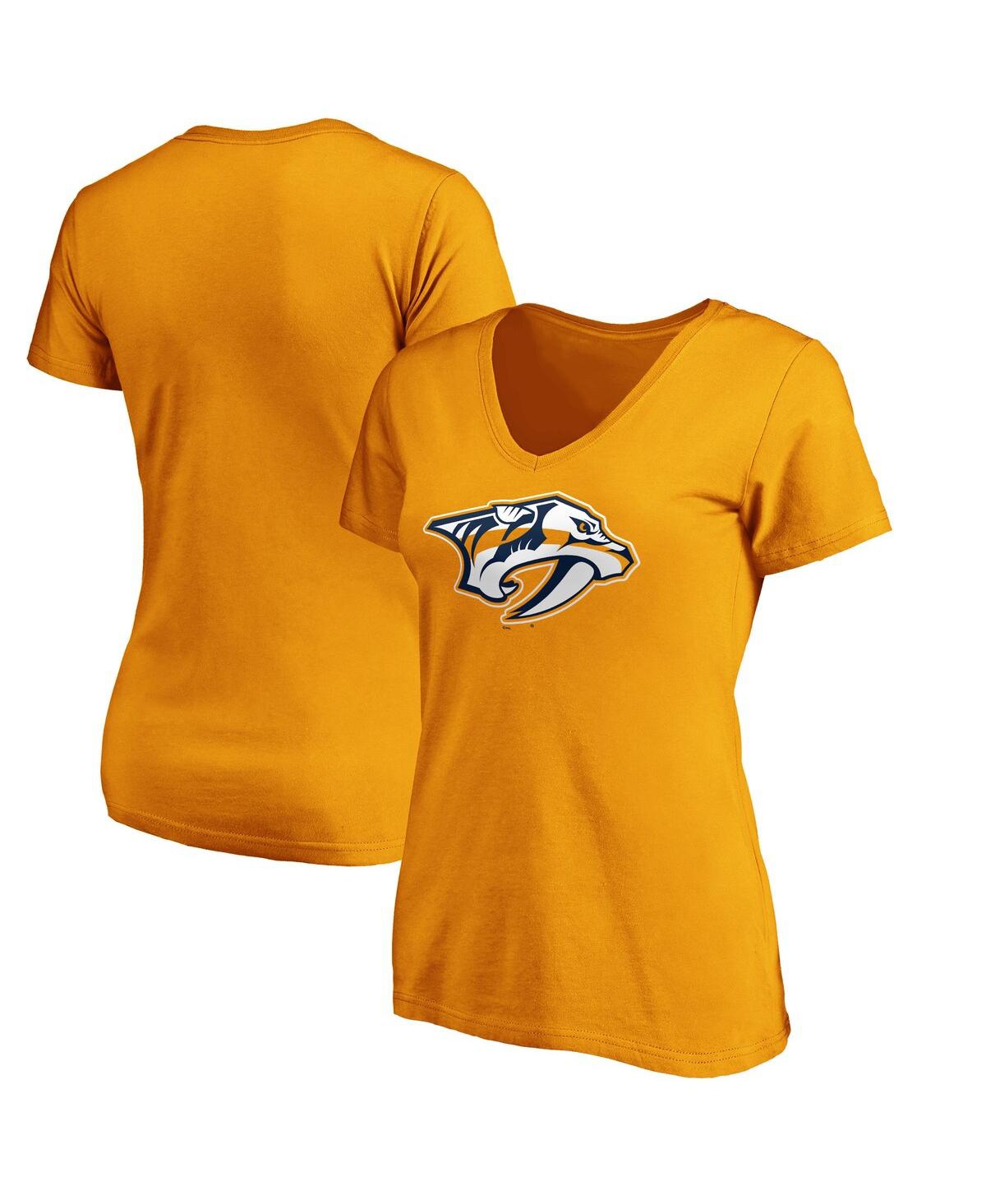 Shop Fanatics Women's  Gold Nashville Predators Primary Logo V-neck T-shirt