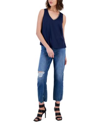  Inc International Concepts Womens Chain Trim Tank Top Distressed Straight Leg Jeans Created For Macys