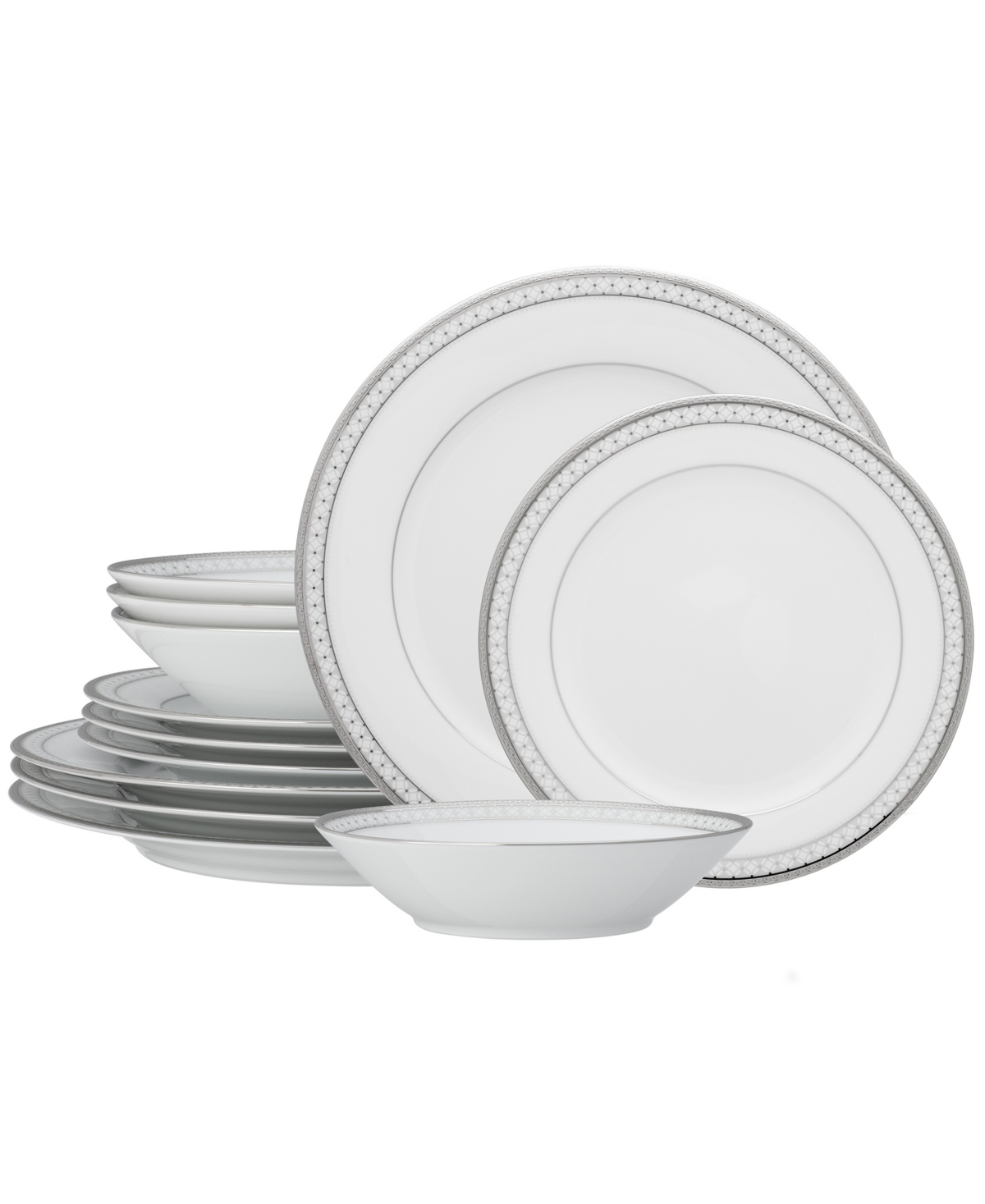 Noritake Rochester 12 Piece Set, Service For 4 In White And Platinum