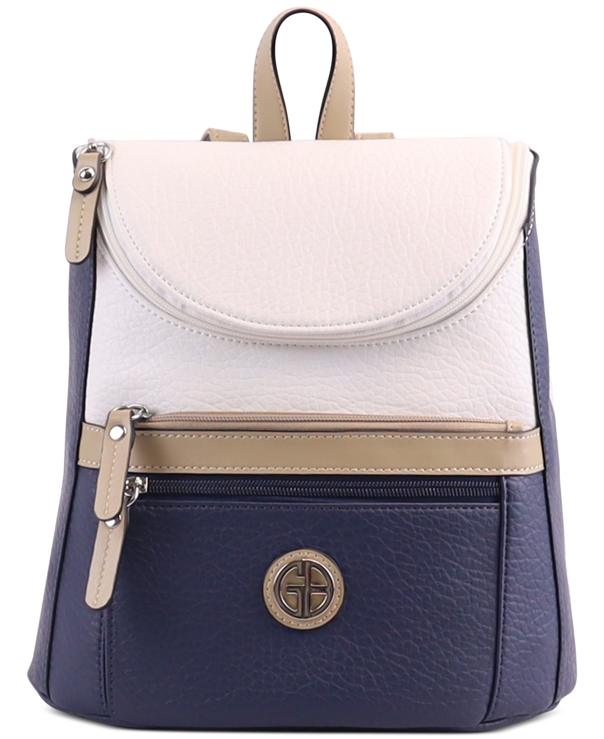 Giani Bernini Tri-colorblock Zipper Closure Small Backpack, Created For Macy's In White Oatmeal Navy