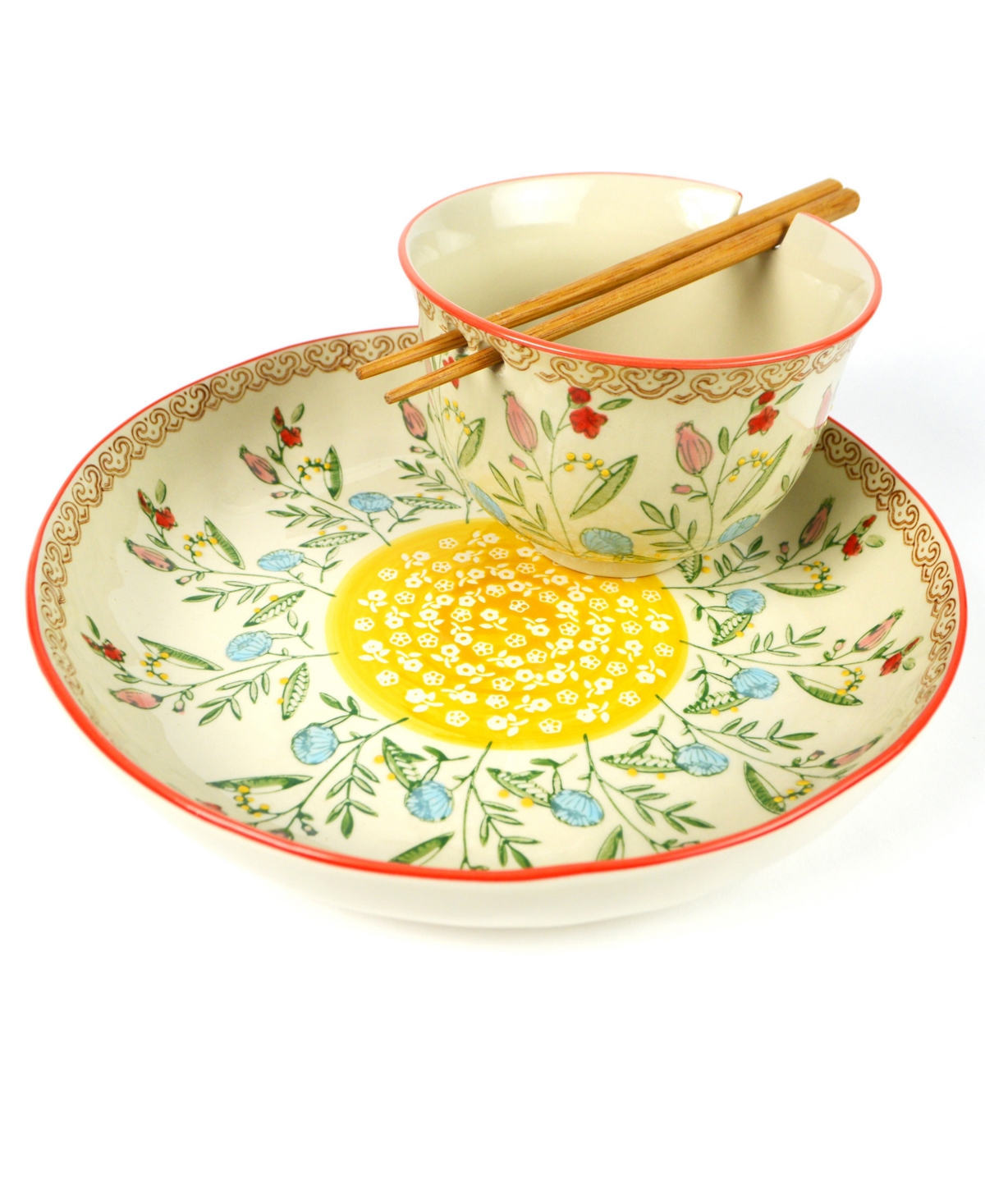 Ella Ramen Bowl and Dinner Bowl Set in Red - Red