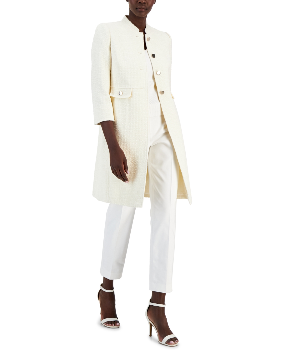 Shop Anne Klein Women's Tweed Audrey Hepburn Topper Jacket In Anne White